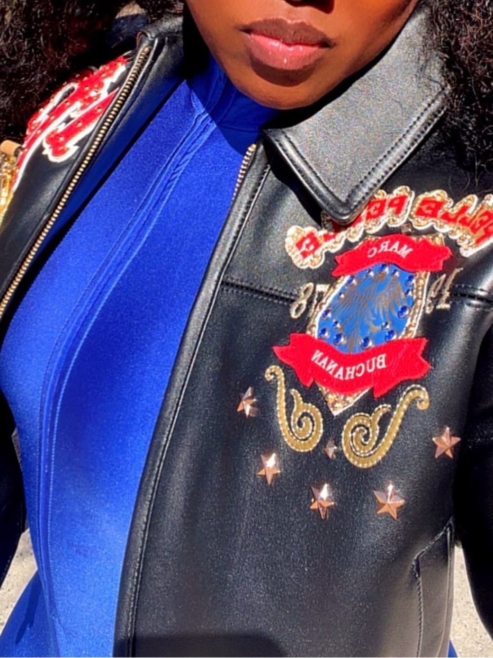Pelle Pelle Black Leather Jacket with Red & Gold Embroidery